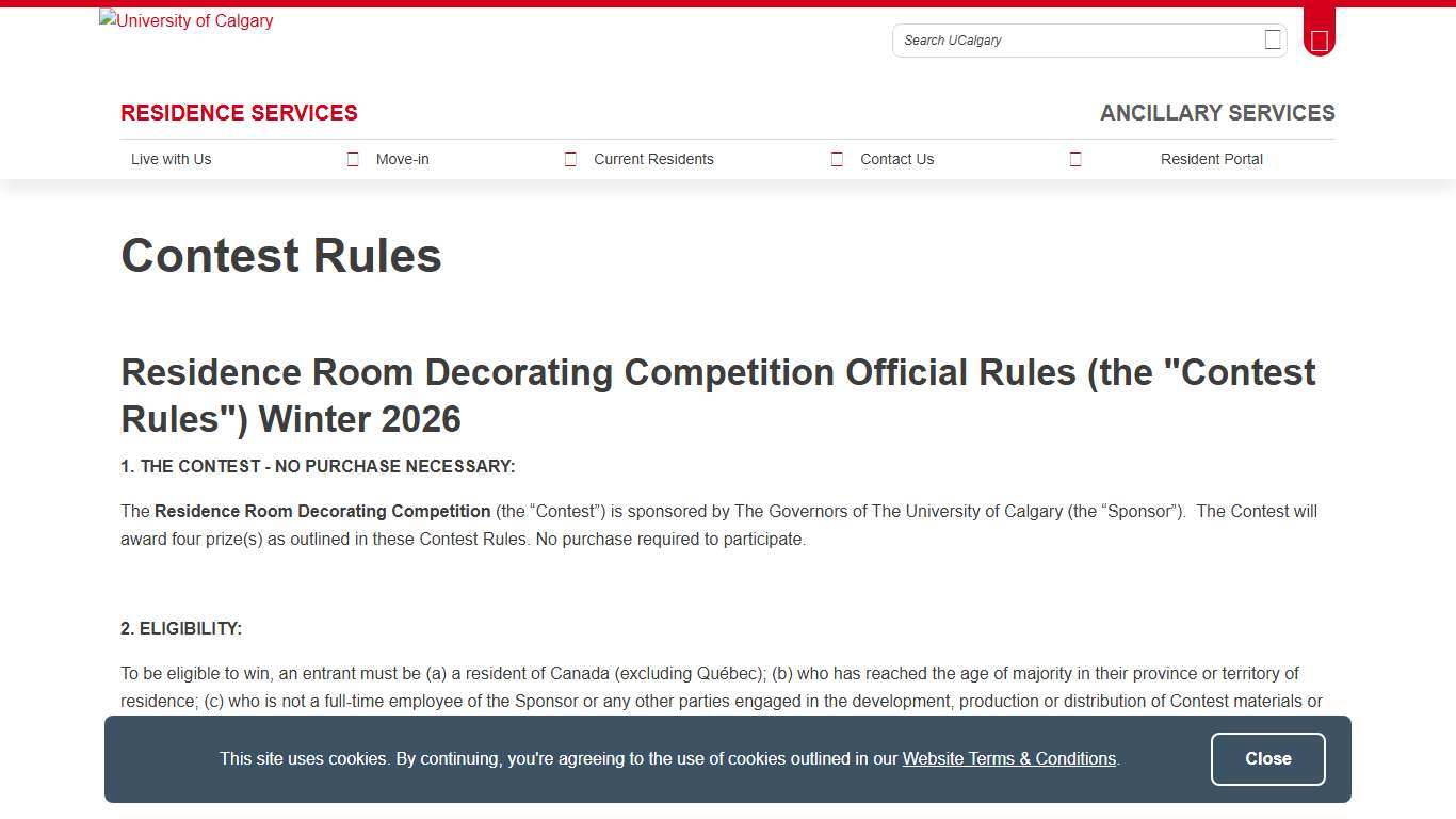 Residence Room Decorating Competition, Official Rules - January 2026 RESIDENCE SERVICES Ancillary Services University of Calgary